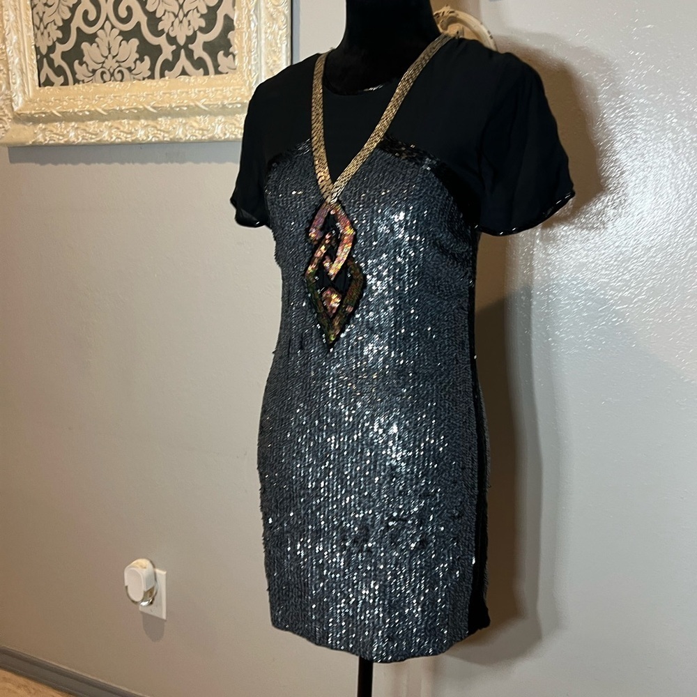 French Connection Black gray and gold sequin dress